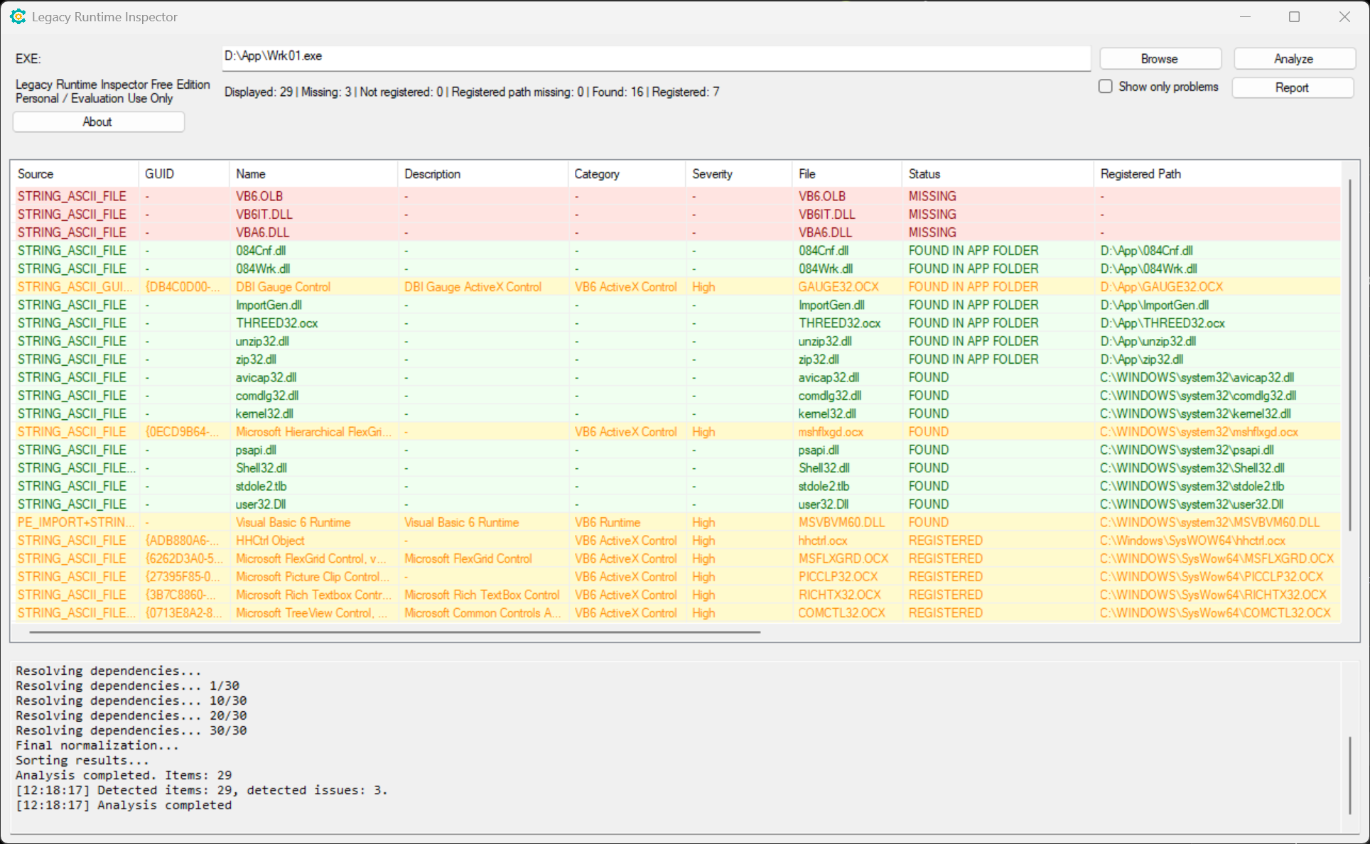 Main analysis window